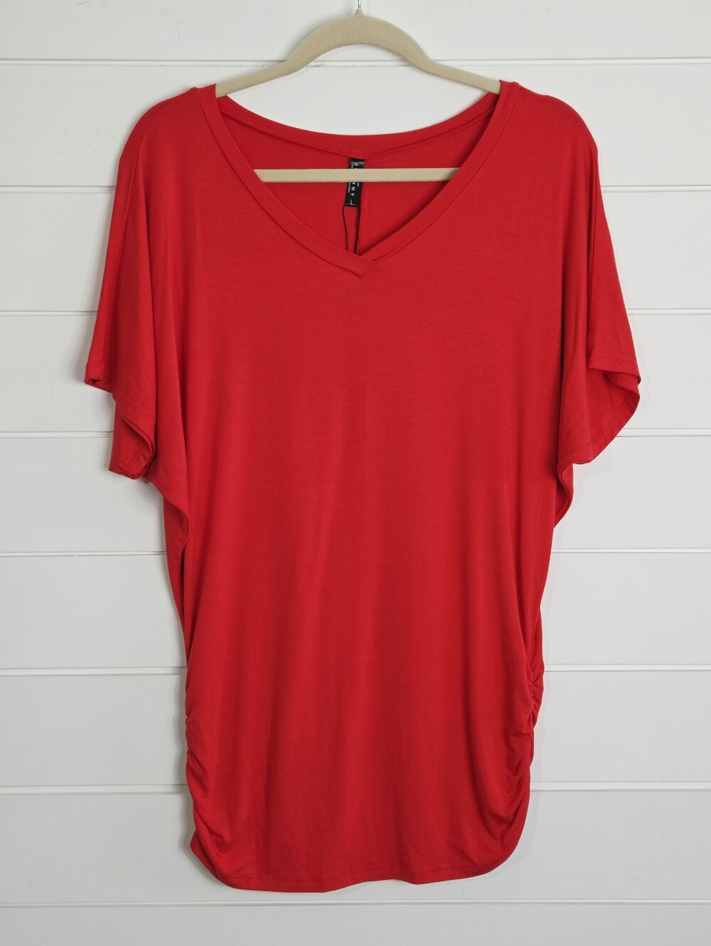 By Johnny Red V-Neck Draped Short Sleeve Top size L  NEW